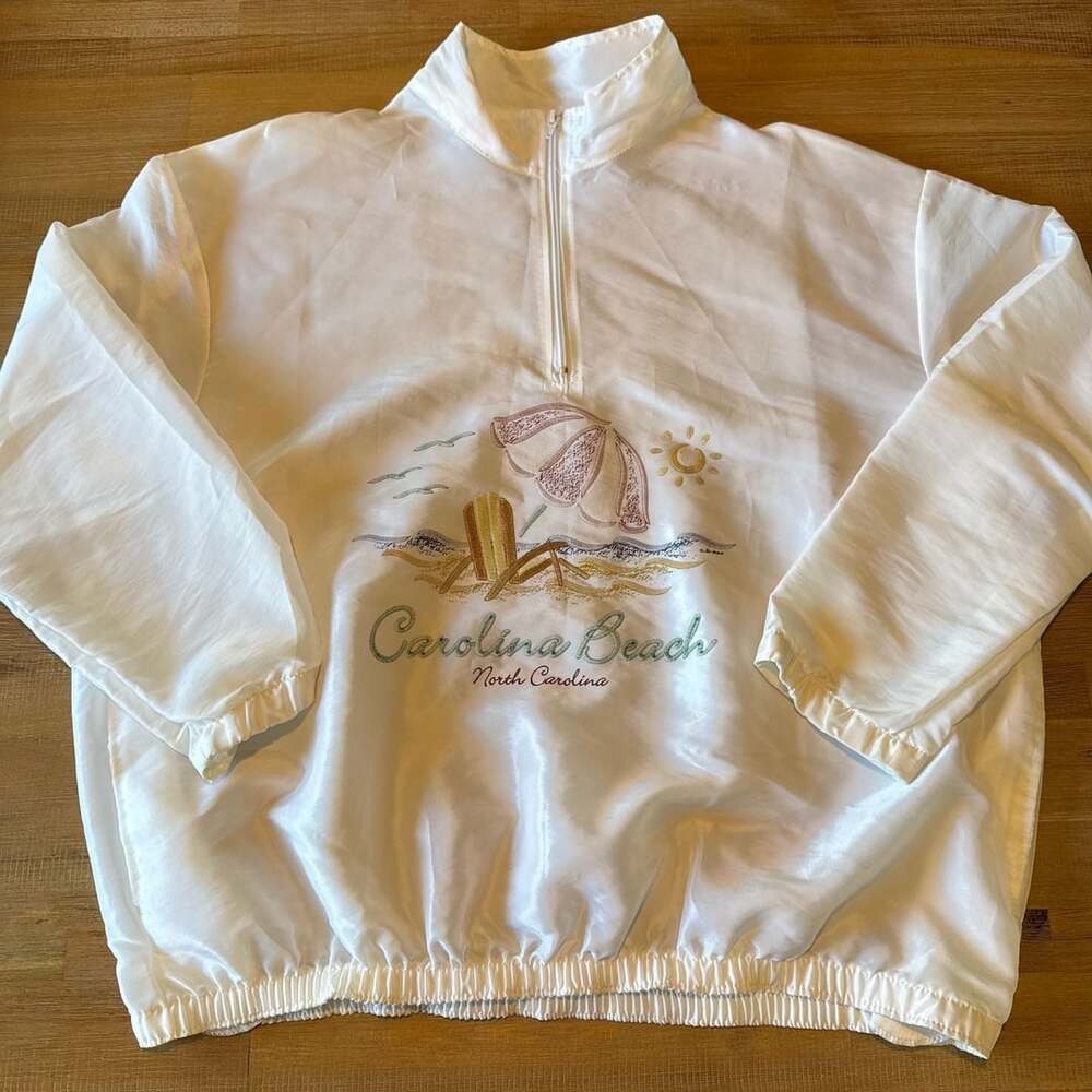 Vintage Carolina Beach Windbreaker Pullover Jacket White Embroidered Y2K 80s OS
